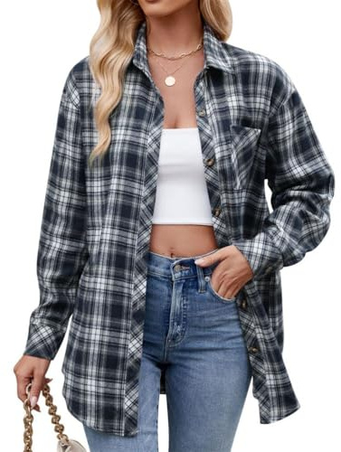 seiveini Camicetta a Quadri da Donna Camicia a Maniche Lunghe con Bottoni Camicia Scozzese Casual Top Camicia a Quadri con Tasca Camicia Casual Blusa in Flanella Streetwear B Marina M