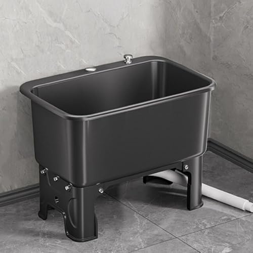 DSKJHI Mobile lavatoio da Esterno 60x40 in plastica, Vasca lavatoio Lavanderia, Lavello Industriale, Include Kit di Scarico, Lavandino, Resistente alle Intemperie(Black)