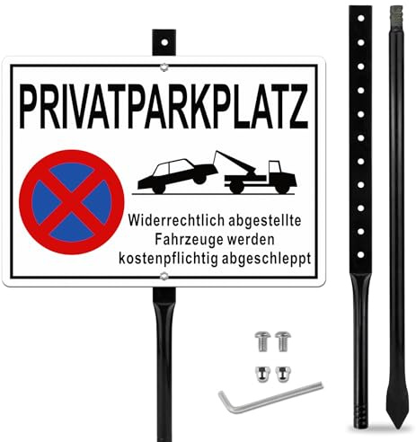 SINMAO Privatparkplatz Schild Metall Groß 35x25cm Blau, Privat Parkplatzschild mit Pfosten, Witterungseinflüsse und Rost, Einfache Montage