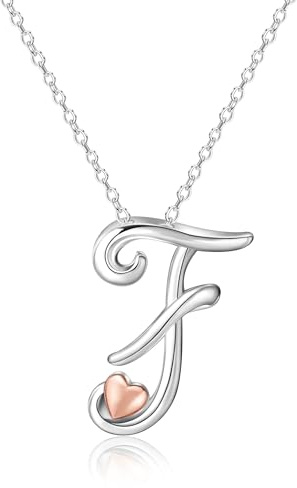 Mesovor Silver Initial Necklace for Women, Sterling Silver Plated Jewelry | Classic Letter Name Pendant Necklace with Rose Gold Heart, Gifts for family Mother Sister Wife, 20 Inch Chain (Letter-F)
