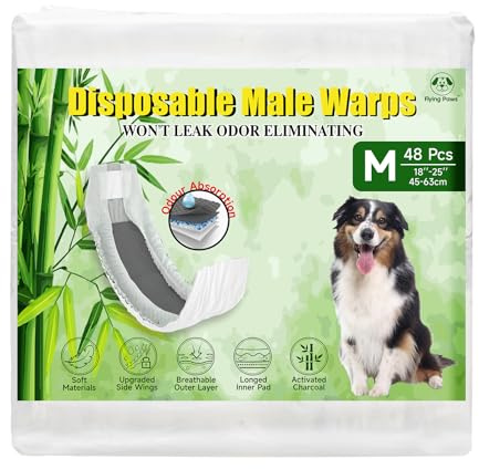 Flying Paws Pañales para Perros machos, M-24 Desechables para Hombre, con carbón Activado, neutralización de olores, pañales Suaves y Transpirables, Pantalones para incontinencia para Cachorros, M-24