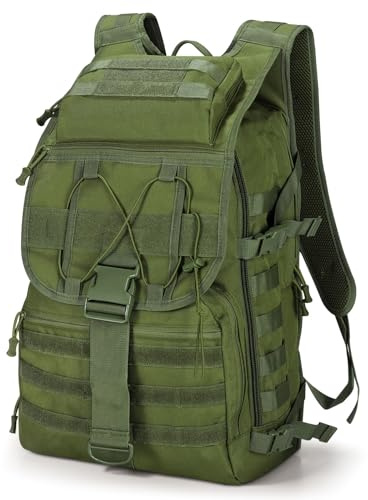 SHANNA Sac à Dos Militaire, 50L Grand Volume Sac à Dos Multifonction, Sacs Trekking Armée MOLLE Assaut Pack Combat Tactique pour La Randonnée en Plein Air Camping Pêche Chasse Sac D'urgence(Vert)