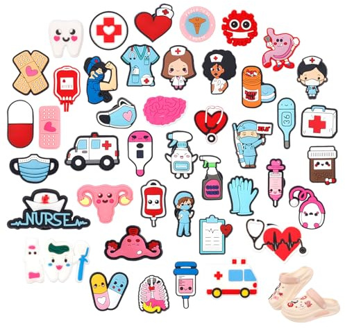 43Stks Medizinische Schuhanhänger, Lustiges Krankenschwester Schuh Charms, DIY Arzt Schuh Anstecker aus PVC, Dekorative Medizinischem Schuh Dekoration Partygeschenke, Cartoon Schuhdekor für Clogs