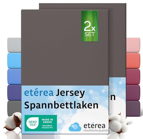 etérea Jersey 2er Set Spannbettlaken 90x200cm - 100x200cm Dunkelbraun bis 25 cm Höhe - 100% Baumwolle Spannbetttuch Oekotex - Doppelpack Bettlaken 90x200 cm - 100x200 cm - Braun