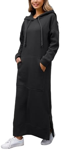 PODOLIXIA - Abito in felpa da donna, lungo, con cappuccio, oversize, al ginocchio, con cappuccio, pullover, per l'inverno, autunno, maxi, a maniche lunghe, con cappuccio, per donne, longpullover con