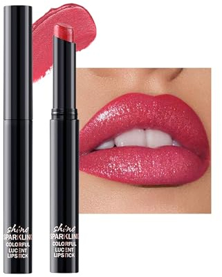 Rouge a Levre Pailleté Métallique, Rose Foncé Rouge a Levre Mat Longue Tenue Sans Transfert, Highly Pigmented Diamond Lip Stain, Waterproof Not-Stick, Lip Gloss Repulpant Levres, Maquillage Femme-08