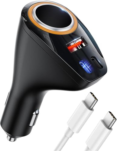 4 in 1 Cigarette Lighter Splitter 170 W USB C Car Charger Adapter [Dual PD30W+QC30W] Car Charger Quick Charge 12 V USB Adapter Car Socket for iPhone 17/iPad/Dashcam/GPS/Seat Heating