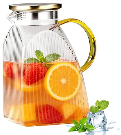 Glaskaraff med lock, 1,8 l vattenkaraff med lock, transparent glaskanna, varm och kall glaskaraff, vattenkanna för hemlagade drycker, kaffe, mjölk, iste, vin