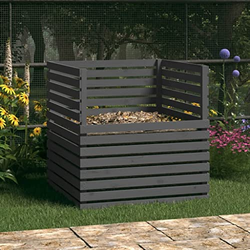 Generico Compostiera Grigia 100x100x102 cm in Legno Massello di Pino,Casa e Giardino,Prato e Giardino,Giardinaggio,Compostaggio,Compostiere-822194