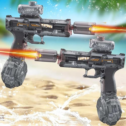 2 Pack Electric Water Guns, Water Guns Powerful Long Distance, 320ML Big Water Gun Long Range, Water Guns for With LED Lights, Water Pistols for Kids Adults,Summer Pool Beach Party Toys (2 Pack Grey)