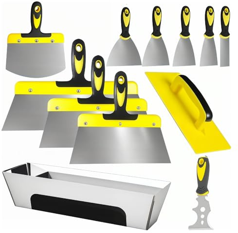 INREPRO Juego de Espátulas de Superficie de 12 piezas, Cuchillos de Masilla de Acero Inoxidable con Mango Ergonómico, Espátulas de Pintor y Cuchillo de Masilla para Placas de Yeso