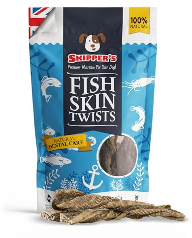 SKIPPER'S Fish Skin Twists Regular Dog Chews for Teeth 250g - Handmade & Gently Air- Dried - Healthy & Natural Dog Dental Sticks Long Lasting - Hypoallergenic & Grain Free