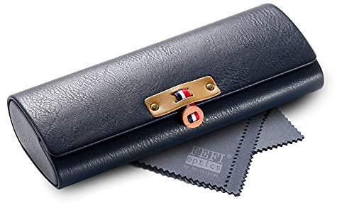 FEFI - Hochwertiges Hardcase Brillenetui in Leder-Optik (Dunkelblau)