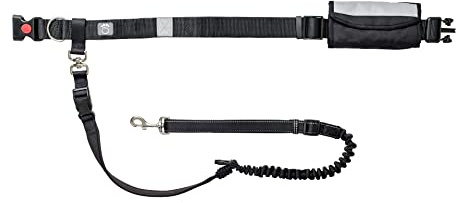 Waist Belt & Bungee Leash, Retractable Hands Free Dog Leash, Shock Absorber for Running, Walking, Hiking, Jogging, Animals up to 100 lbs.,Reflective Detailing, Pouches for Phone/Treats/Water
