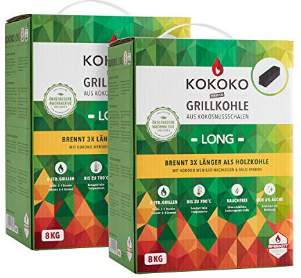McBrikett Grillkohle Set: 16 kg KOKOKO LONG Kokosbriketts (2 x 8 kg)