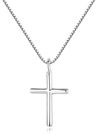 Bo&Pao Collar de Cruz en Plata de Ley 925 para Mujer y Niña, 45 cm, ajustable
