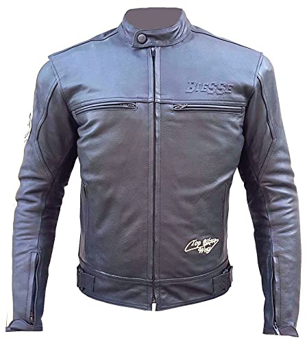 BI ESSE - Motorcykel Racing/Touring läderjacka, vintage stil, avtagbar klädsel, avtagbar värmeväst, komplett med skydd, Svart, S