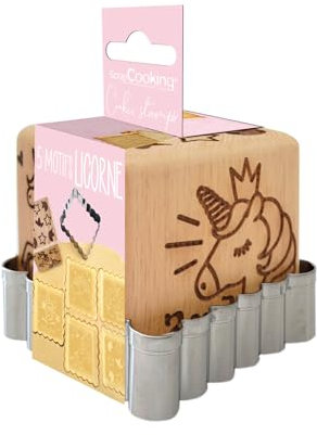 ScrapCooking Tampon Pâtisserie en Bois à Motifs Licorne-avec 1 Découpoir Emporte-Pièce Biscuit & Cube Déco avec 5 Faces Gravées en Relief-Moule Décoration-5123