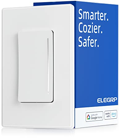 ELEGRP Smart Dimmer Light Switch DTR10, Single Pole Setup, 2.4GHz Wi-Fi Touch Dimmer Compatible with Alexa/Google Assistant, Needs Neutral Wire, No Hub Required, UL Listed, Matte White, 1 Pack