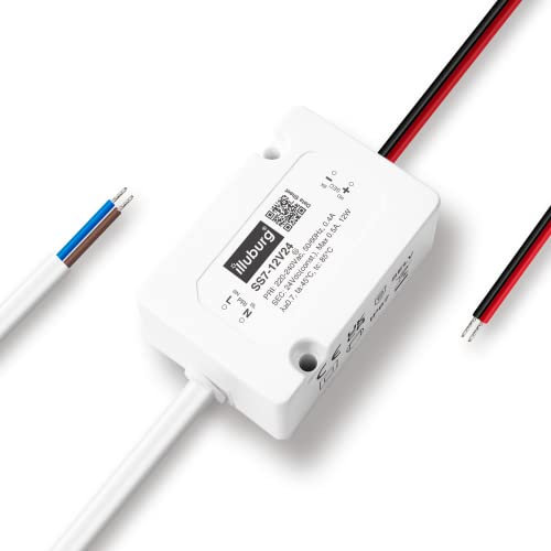 illuburg Transformador LED 24V 12W Impermeable IP67 Sin Parpadeo Compacto 57x40x26mm para Tira LED Fuente de Alimentación Driver