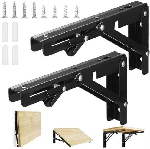 Soporte Estantería Plegable, Bisagras Mesa Inoxidable, 2PCS Escuadras Abatibles 200mm, Ahorrar Espacio Pared