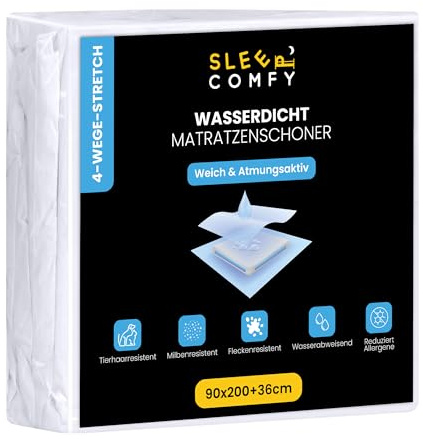 SLEEPCOMFY Luxus Wasserdichter Matratzenschoner 90 x 200 Wasserdicht Weiß 35 Baumwolle 65 Polyester Atmungsaktiver, Inkontinenz Bettunterlage wasserdichte Matratzenauflage Bettschoner Matratzenschutz