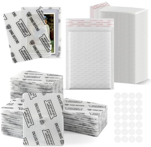 Ding Defend Card Shipping Protector Envelopes Bubble Mailer Kit with 110 Semi-Transparent Small Padded Envelopes/Protectors (3.5 x 4.5), 55 Small Bubble Mailers, 250 Tape Seals for Collectible Cards