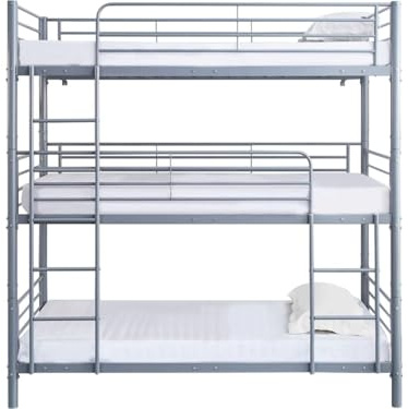 Habitat et Jardin Lit superposé en métal Triple Havin - 90 x 190 cm - Gris