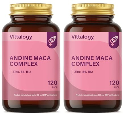 VITTALOGY Andine Maca Complex Maca Andina Pura 4000 Mg con Vitaminas B6, B12 y Zinc para Energía, Vitalidad y Deseo. Raíz de Maca Peruana Vigorizante para Hombre. 240 Cápsulas
