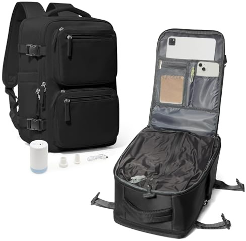 suradar Mochila al Vacío Mochila Viaje Cabina Avion 40x20x25 Ryanair Mochilas Vacio con Bomba para Hombre y Mujer con Sistema de Compresion Negro