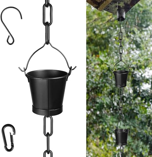 Invech 12.5FT Adjustable Rain Chains for Gutters, Outside Rain Chains with 12 Cups, Bucket Shape Rain Catcher Chain for Eaves Drainage, Replacement for Downpout