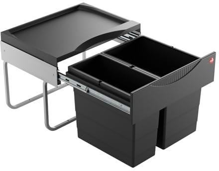 Hailo Abfallsammler 3644941 | 2fach Raumspar Tandem | 18 + 12L Inneneimer for Cabinets from 500 mm with Hinged Door, Schwarz