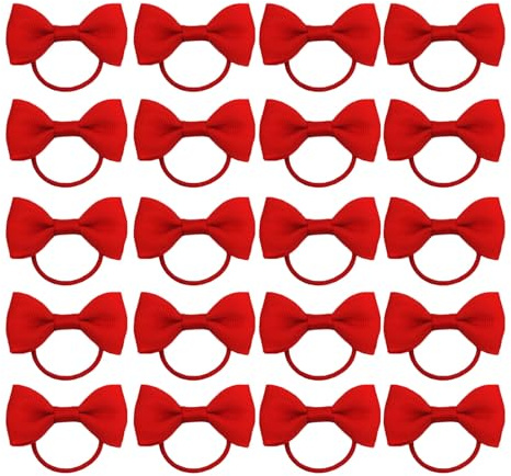 20 Pieces Pink Hair Accessories, Pinks Hair Bow, Pinks Bows for Hair, Girls Bobbles Bows School Bands, Elastics Hair Bands for Girls, Small Ribbon Clips Hairbands Holder Set (Pink) (Red)