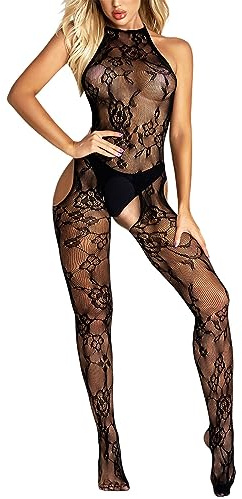 Générique Combinaison Résille - Collant En Dentelle Pour Femme Sexy Lingerie Body Fendu Porte Jartelle Femme Grandir En Taille Femmes Bas de Lingerie Bodystocking Fishnet Bodys Sexy Nuisettes