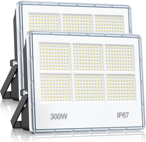300W LED Strahler Außen - 2 Stück 30000LM 480 LEDs Superhelles LED Fluter Außen, Außenstrahler Wasserdicht IP67, 7000k Kaltweiß Aussenstrahler Scheinwerfer für Garagen, Höfe, Straßen, Stadien