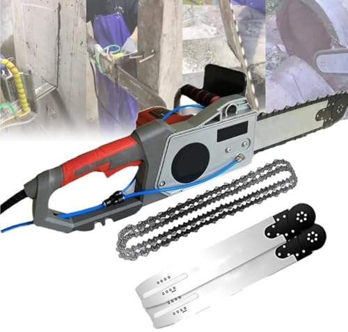 Motosierra de mano para cortar muros, motosierra eléctrica para hormigón, cortadora de muros con cadena de diamante, con 2 cadenas y 2 barras guía, supresión de polvo,Depth35cm