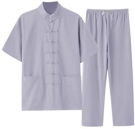 Foweknow - Costume Tang Homme - Vêtement Traditionnel Chinois - Veste et Pantalon à Manches Longues - Arts Martiaux Taichi Shaolin - Coton et Lin - Uniforme Classique - Vêtement de Loisirs et