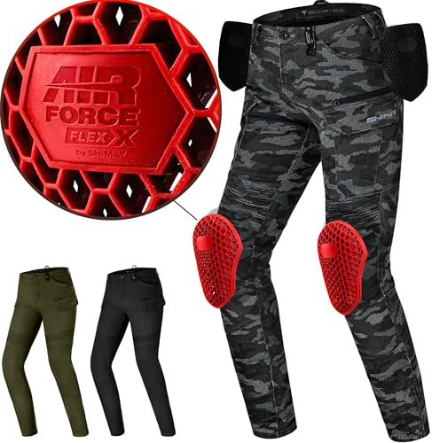 SHIMA Giro 3.0 Motorcycle Trousers for Women AirForce Knee Protectors Motorbike Mens Armoured Cargo Lightweight Protective Pants Stretch Reinforced Armored Elastic Ventilated (Womens, Camo, 30/30)