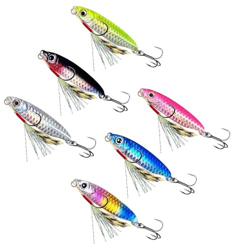 UIHRLM 6PCS Fishing Spoons, Sea Fish Spinners, 15g Sea Fishing Lures with Treble Hook & Assist Hook, Casting Spinner Slow Sinking Bait Jig Spoon Lures for Mackerel, Bass, Tuna, Freshwater Saltwater