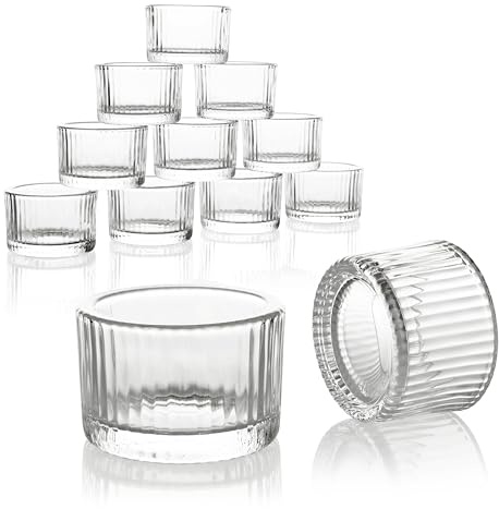 Nordstern Teelichtgläser 12er Pack - Kleine Windlichter, Teelichthalter zur Tischdeko - Kerzengläser, Kerzenhalter als Deko für Party und Hochzeit - 5,5 x 3,5 cm Klar Geriffelt