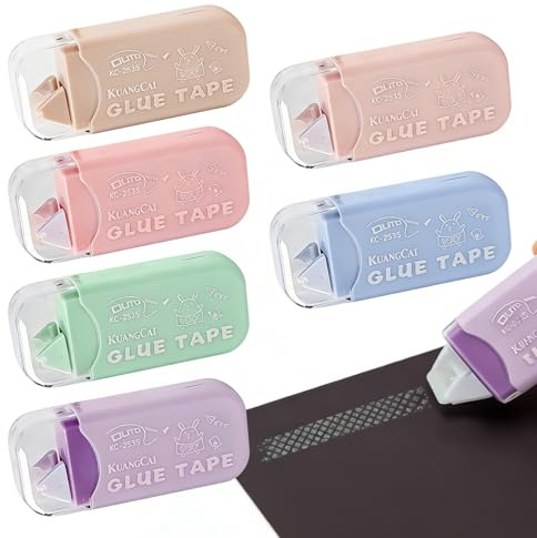 HASHUQI Set de 6 Rouleaux Ruban Adhésif Double Face Transparent Colle Roller pour Album Photo Scrapbooking, Craft Album, Diary - 6m x 6mm