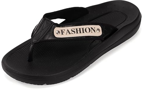 CLEIKES Sandali Estivi Uomo Infradito Antiscivolo Ciabatte da Spiaggia con Suola Spessa Ergonomica per Doccia Tempo Libero（Nero, 44 EU, MEI250445-0）