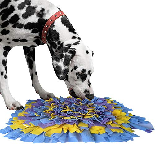IEUUMLER Husdjursträning snuffelmatta hundmatta långsam matningsmatta för hundar träning matning förespråk färdigheter pussel leksaker IE075 (45 x 45 cm, blå och gul och lila)
