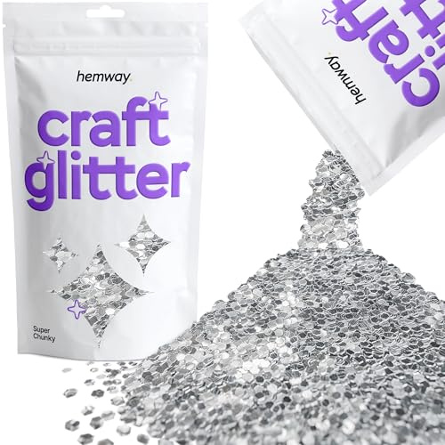 Hemway Craft Glitter Silver 100g Super Chunky Glitter | for Crafts, Resin, Cosmetic, Nail, Face, Body, Festival, Tumblers, Art, Candle, Crafting