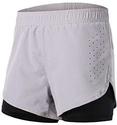 Lixada Short de Course 2 en 1 pour Femme avec Doublure Longue à séchage Rapide Respirant pour Exercice d'entraînement, Le Jogging, Le Cyclisme, Le Tennis, la Boxe (9 Couleurs)