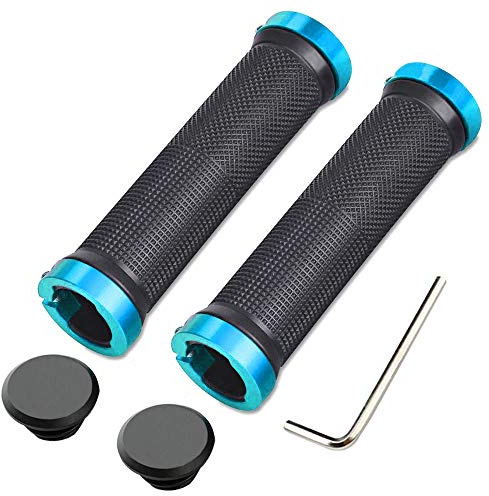 Aiqeer 1 Par Puños Bicicleta Montaña, Puños Manillar Goma Antideslizante Ergonomicos, Puños Manillar Bici Doble Bloqueo, Empuñadura BMX, Puños MTB, para Mango con Diámetro 22 mm (Azul)