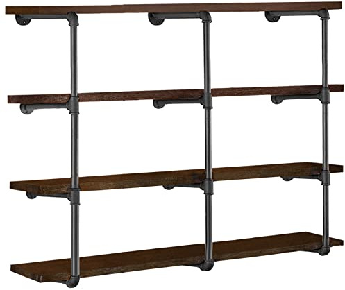 HITOMEN Industrial Iron Pipe Shelves, 3 Set 4-Tier, 42 Tall, 12 Depth, DIY Open Bookshelf Bookcase, Wall Mounted Vintage Retro Shelving, Rustic Farmhouse Pantry Kitchen Storage, Black Shelf Brackets