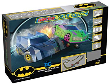 Micro Scalextric Sets for Kids Age 4+ - Batman vs The Riddler Construction Set - Battery Powered Racing, Slot Cars Kids' Play Vehicles - Mini Toy Tracks for Boys