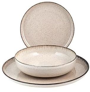 H&H Juego de Vajilla 12 Piezas Pearl Porcelana Color Marfil – Servicio Completo para Mesa Elegante – Platos y Complementos Resistentes y Finos