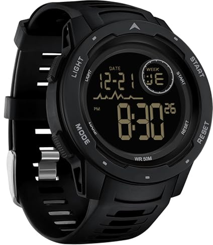 findtime Men's Digital Watch Waterproof Sports Watches Tactical Military Stopwatch Alarm 12/24H Outdoor Mens Wristwatch for Running Swimming Relojes para Hombres Black